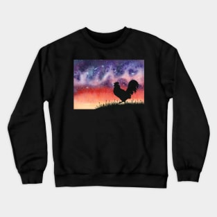 Sunset Rooster and Starry Sky Watercolor Crewneck Sweatshirt